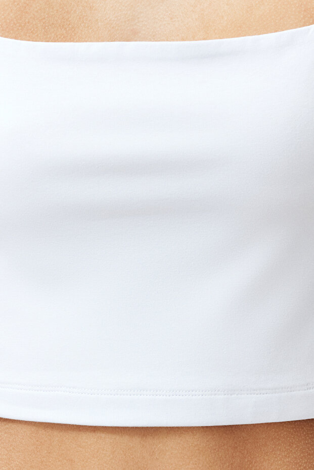Beyaz Düz Slim Kare Yaka Süper Crop Örme Atlet TWOSS24AL00031 - 3