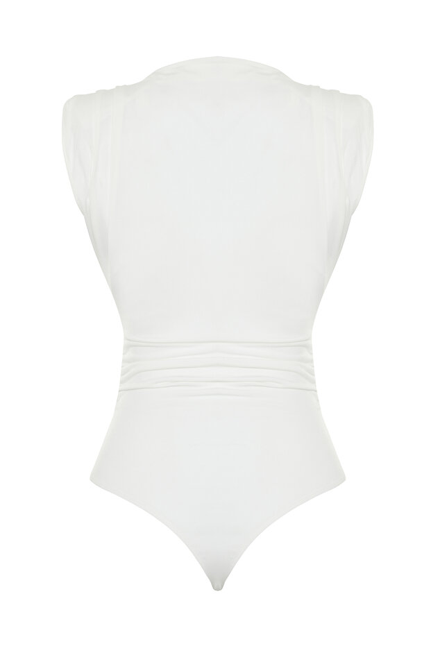 Bridal Beyaz Vücuda Oturan Çıtçıtlı Örme Body TPRSS24BD00012 - 8