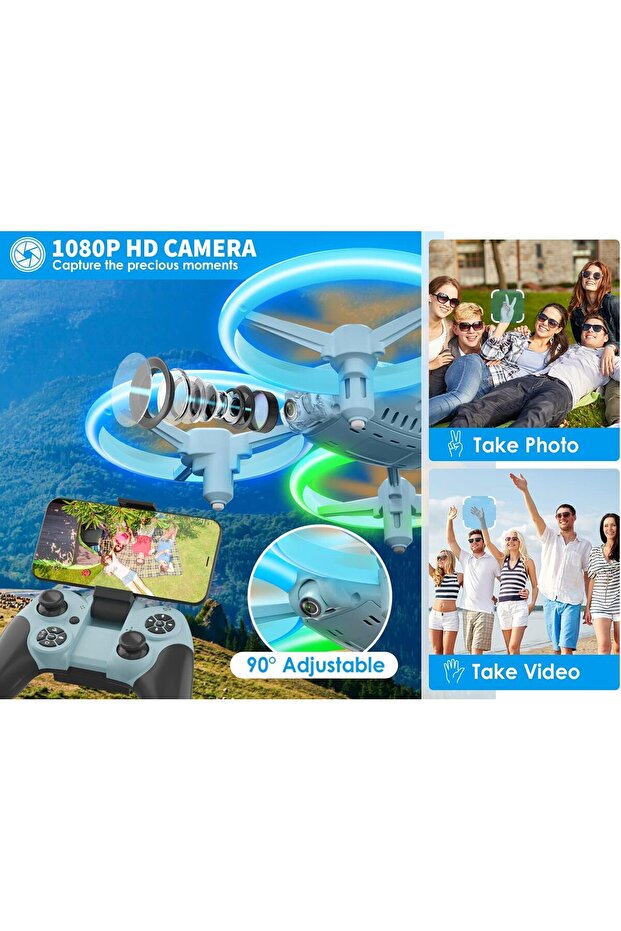 i9C HD Kamera Drone, Renkli LED Işıklı Mini RC Helikopter, WiFi FPV - 2