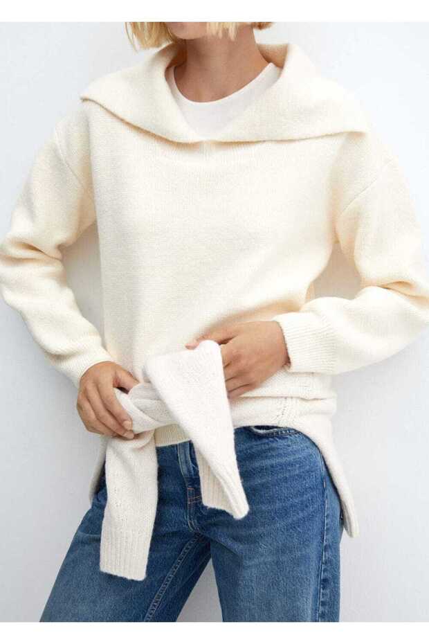 Açık yakalı örgü kazak - 7