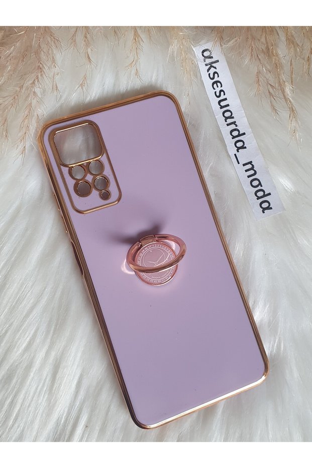 Xiaomi Redmi Note 11 - Note 11 S Compatible Ring Stand Gold Detailed Laser Cut Case