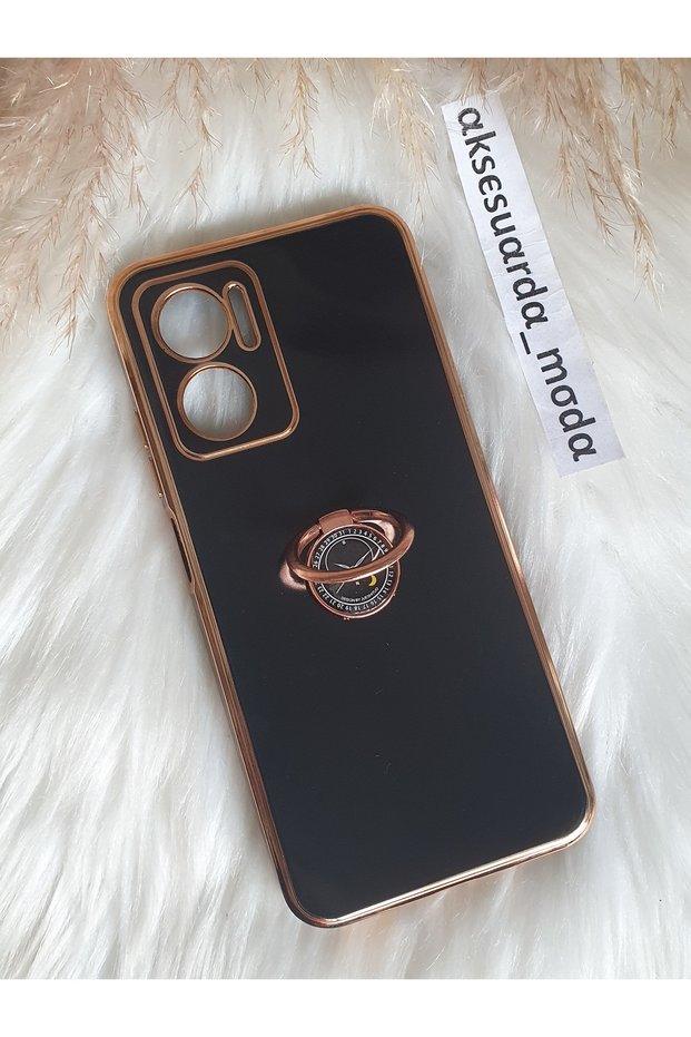 Xiaomi Redmi Note 11 E Compatible Laser Cut Case with Ring Stand Gold Detail