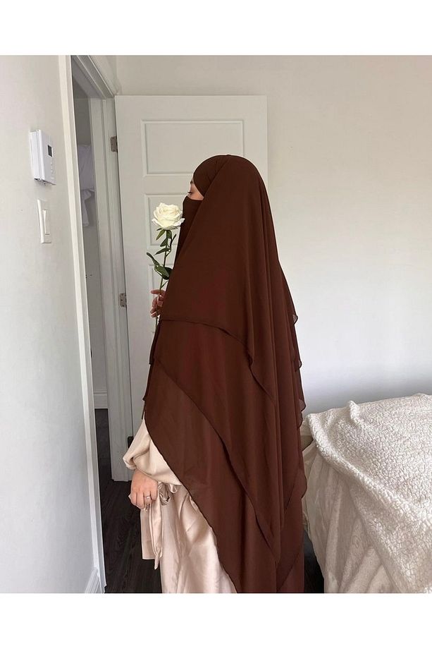 Şifon sufle khimar şal hazır peçeli dört ipli - 3