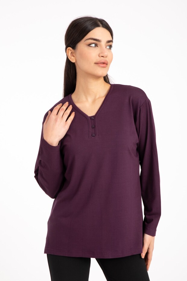 Women's Middle Age and Above Four Seasons V-Neck Comfortable Fit Lycra Viscous Mother Combed Cotton Blouse 140
