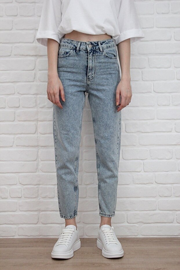 Leo Snow Blue Acid mosható magas derekú Mom Jeans - 2