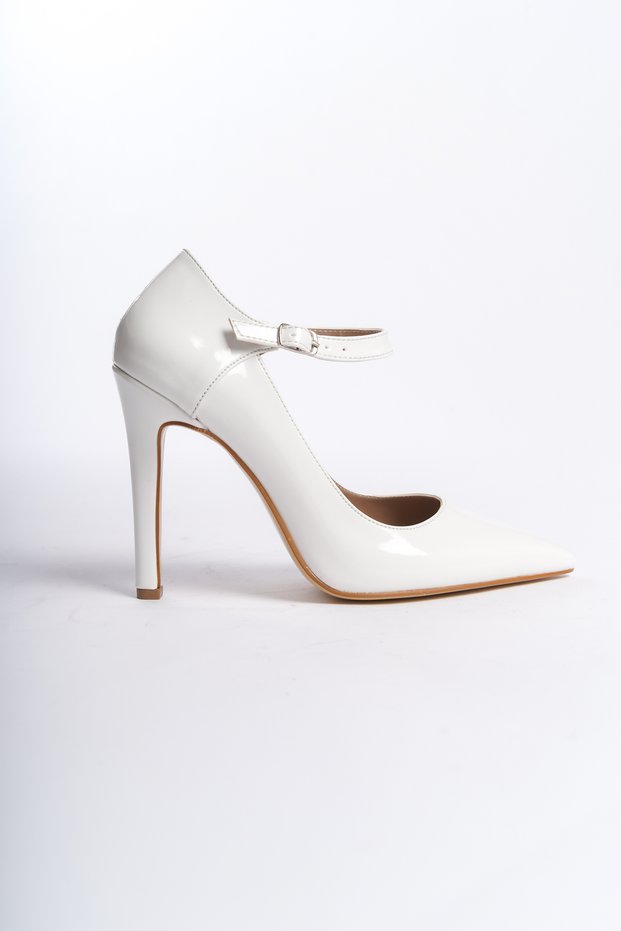 White Patent Leather Women's Heeled Stiletto Shoes - Evening Dress