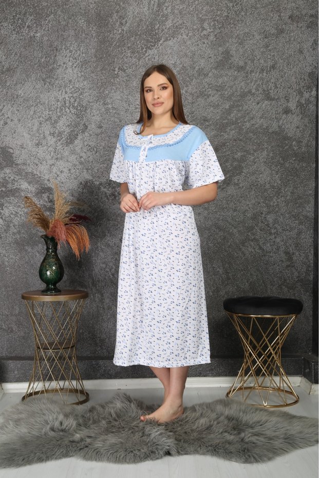Seasonal Cotton Loose Fit Wide Fit Oversize Short Sleeve Mother's Nightgown