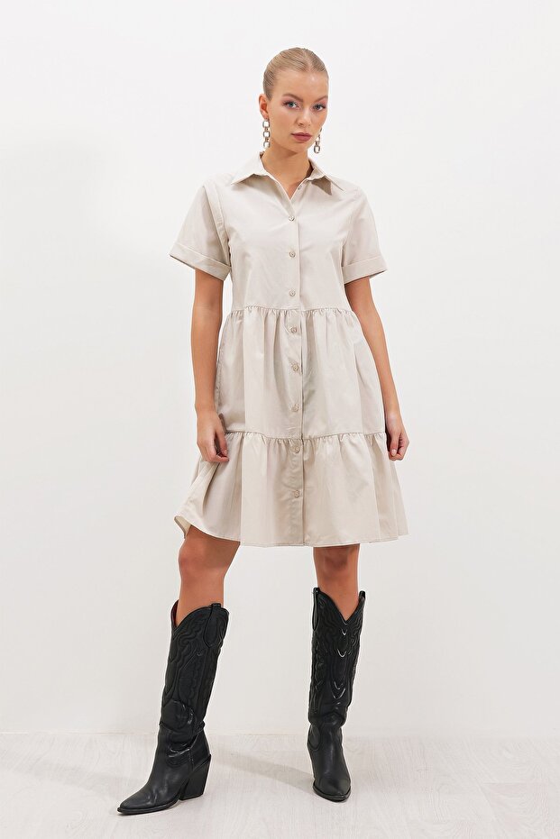 Kısa Kollu Oversize Düğmeli ELBİSE - 1