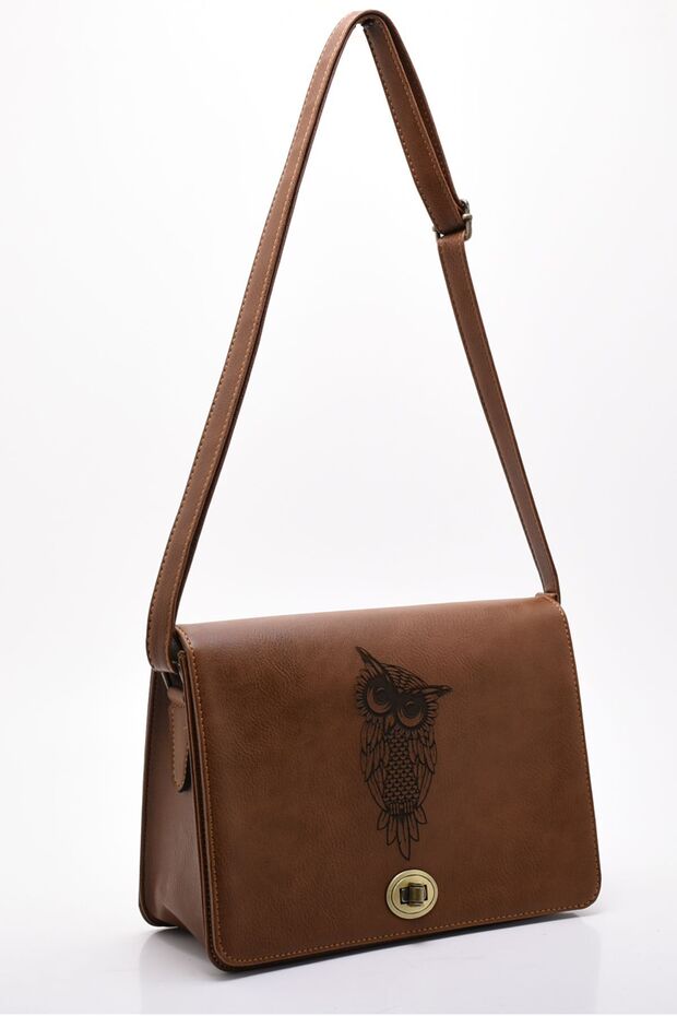 Tan Mandala Owl Patterned Women's Messenger Shoulder Bag