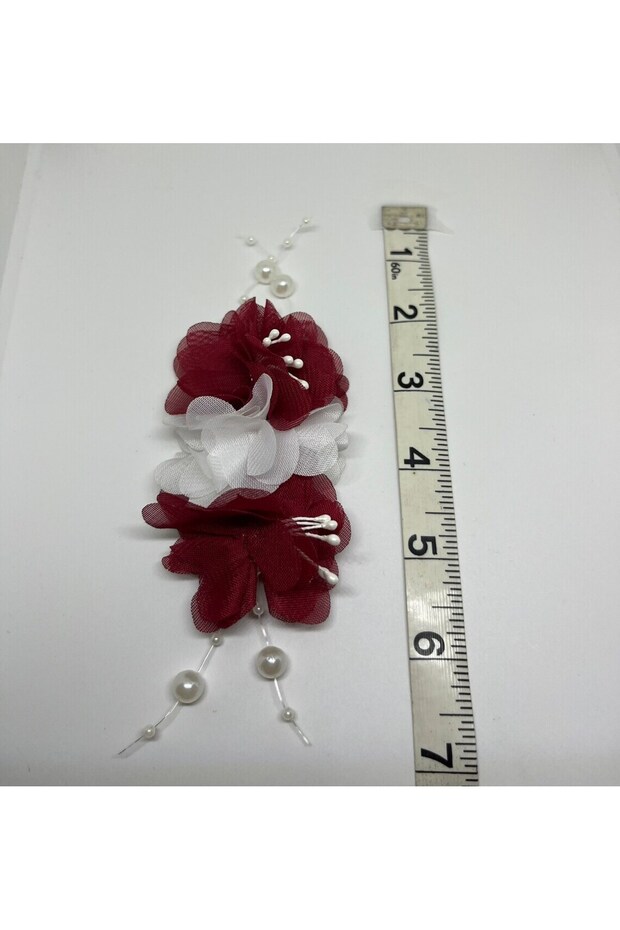RED WHITE PEARL HANDLE Organza Flower Crocodile Hair Clip Stylish, Fashion, Wedding, Adult, Children