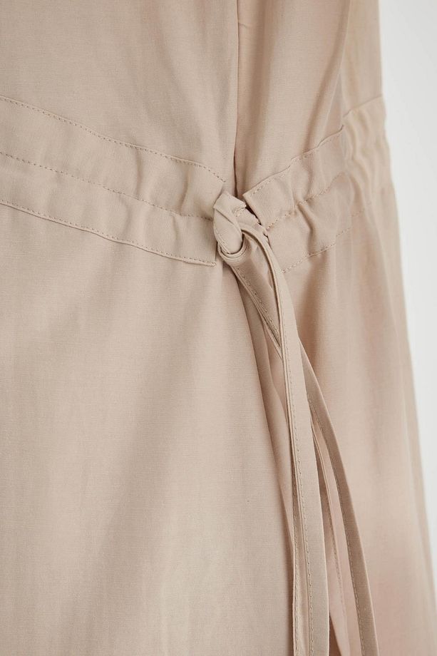 Regular Fit Bisiklet Yaka Basic Düz Poplin Uzun Kollu Maxi Elbise A9409ax24sp - 5