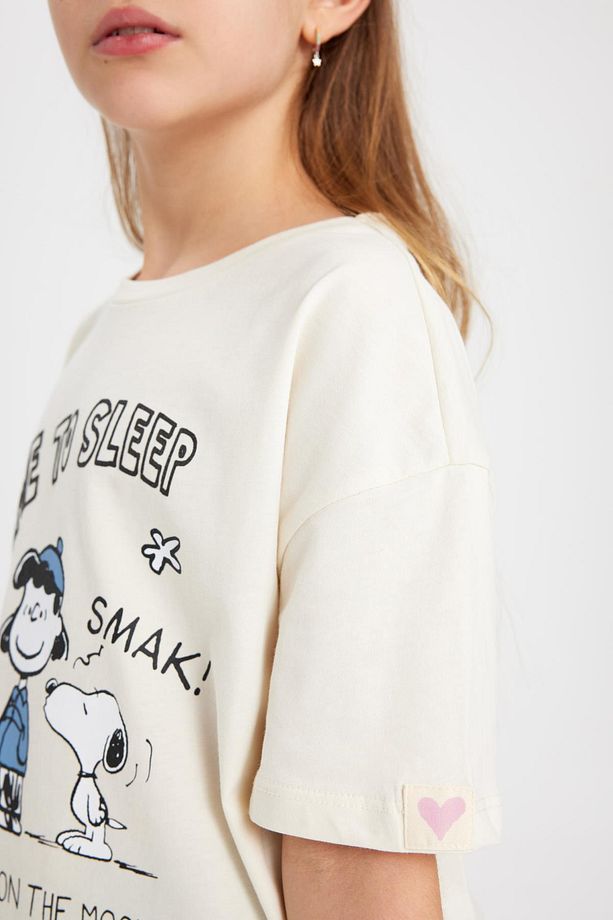 Kız Çocuk Snoopy Pijama Takımı Bisiklet Yaka Kısa Kollu Üst Uzun Alt C1965a824sp - 5