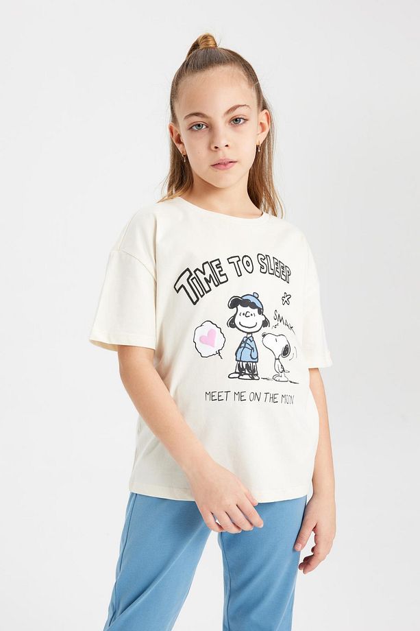 Kız Çocuk Snoopy Pijama Takımı Bisiklet Yaka Kısa Kollu Üst Uzun Alt C1965a824sp - 3