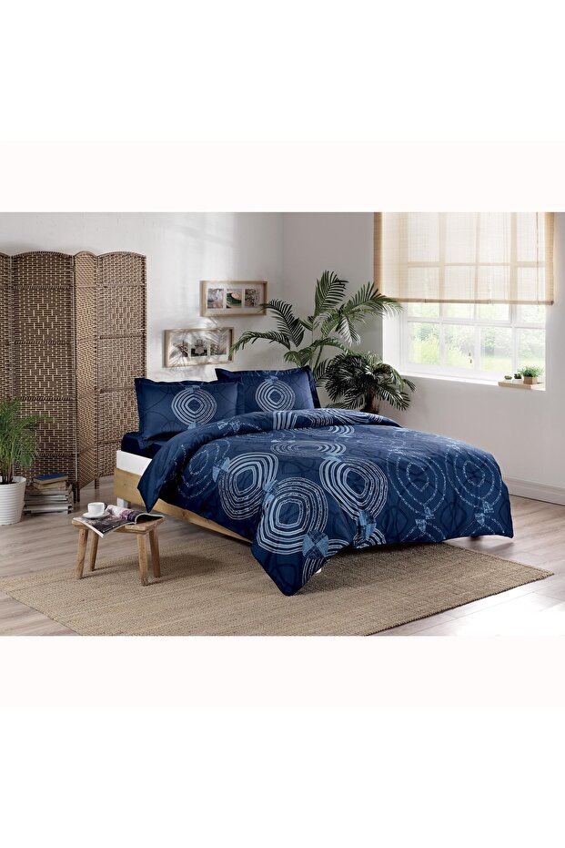 Satin Duvet Cover Set Double Paloma Navy Blue