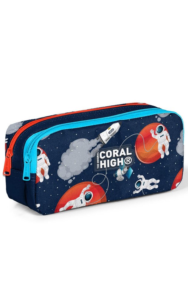 Kids Navy Blue Astronaut Patterned Two-Compartment Pencil Case 12093