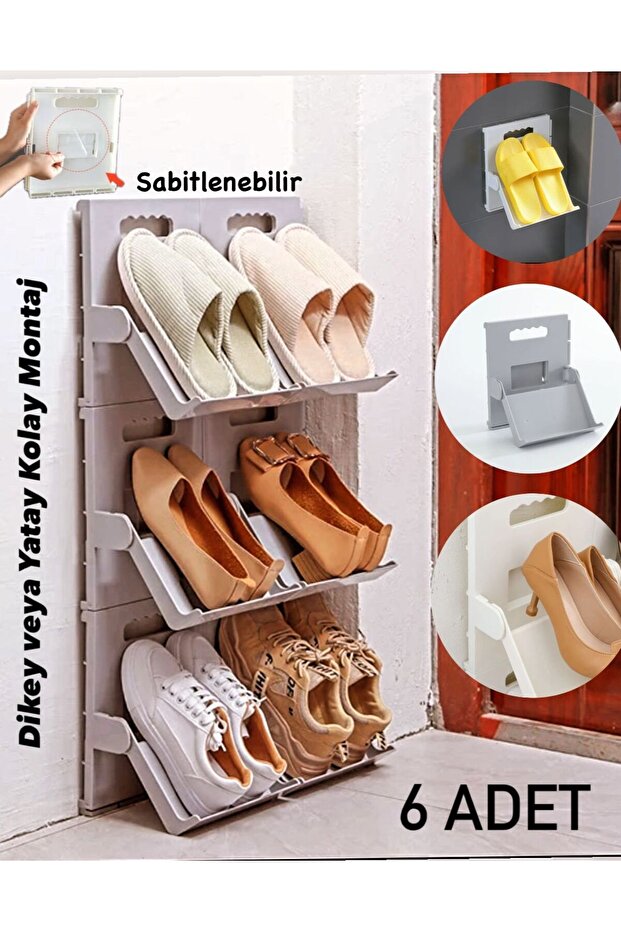6Pcs Lyon Gray Shoe Rack Vertical Stackable Multi-Tier Space-Saving Rack - 2