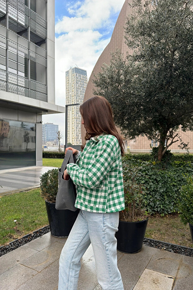 Double Pocket Plaid Pattern Jacket - 4