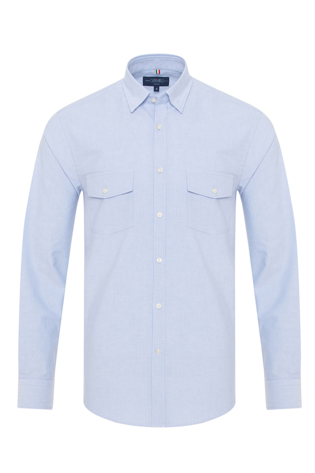 Sky Blue Hidden Button Collar Cap Pocket Tailor Fit Sports Oxford Men's Shirt