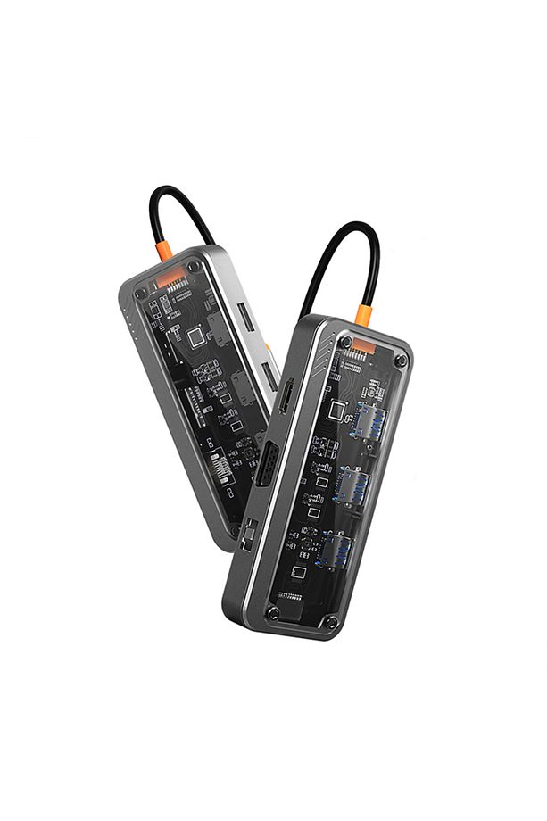 10in1 Type-c To USB3.0/2.0* +PD+3.5mm+HDMI+VGA+SD+TF+ Ethernet Çoğalt Transparan Hub - 5