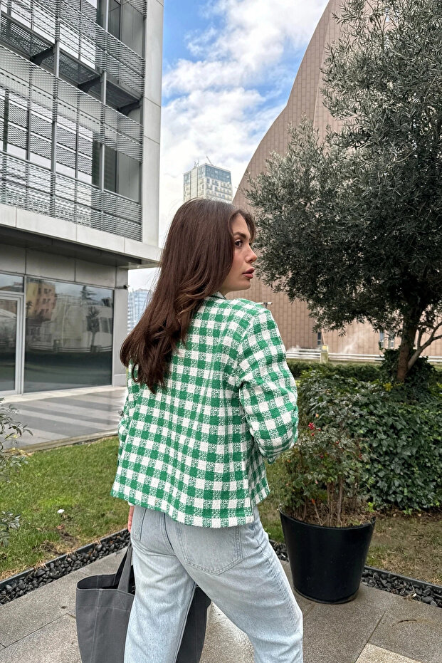 Double Pocket Plaid Pattern Jacket - 5