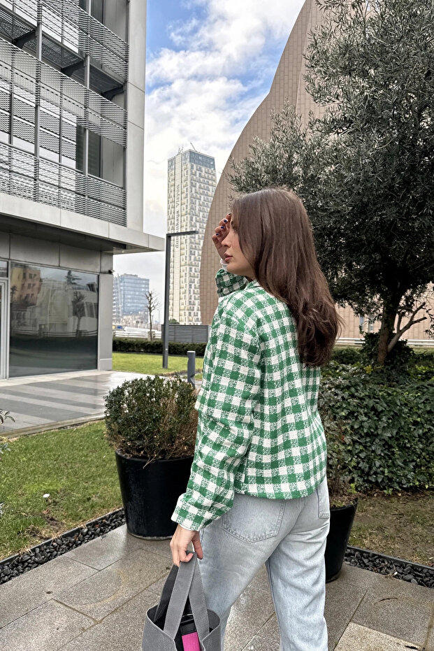 Double Pocket Plaid Pattern Jacket - 3