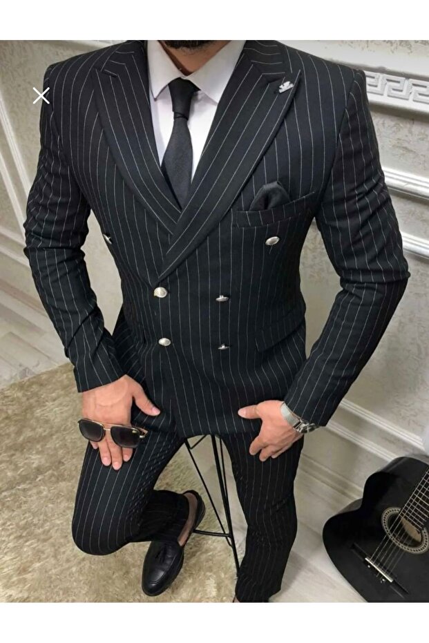 Striped Double-breasted Suit Dress