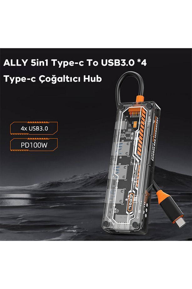 5in1 Type-c To USB3.0 *4 + Type-c Çoğaltıcı Hub ŞEFFAF - 6