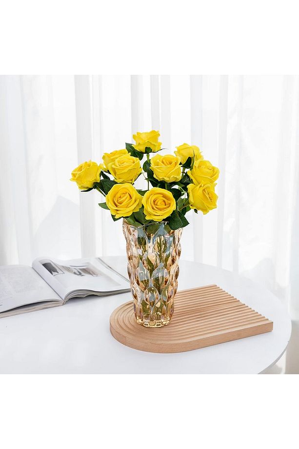 Yapay Kadife 10 adet Gül Dalı 50 Cm sarı lüx ekvator gül - 5