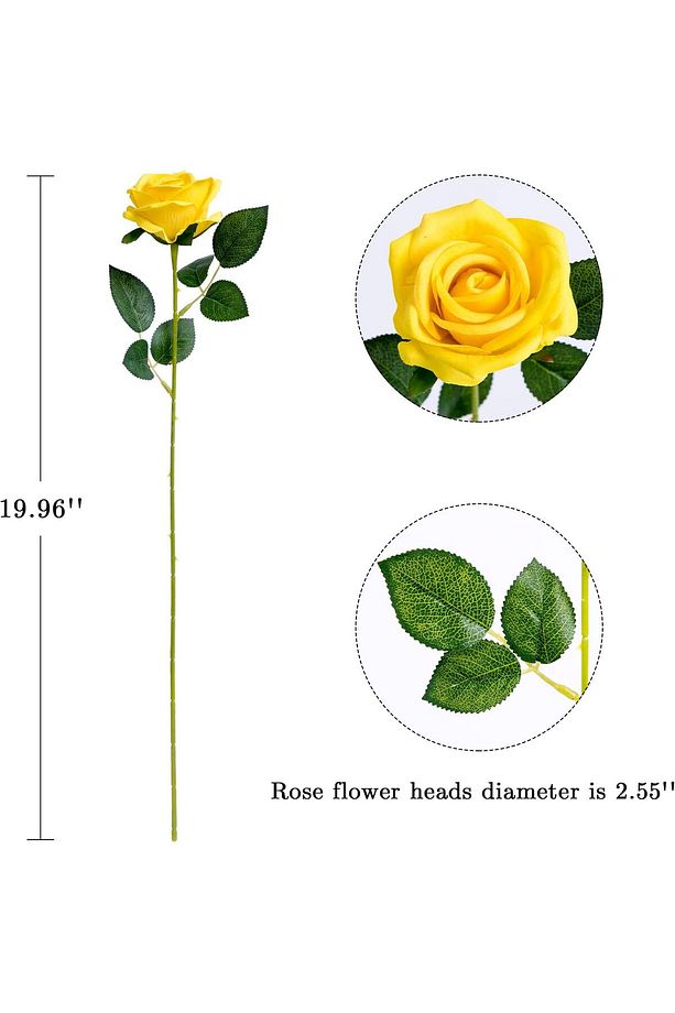 Yapay Kadife 10 adet Gül Dalı 50 Cm sarı lüx ekvator gül - 6