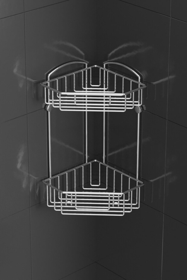 رف زاوية للحمام مكون من طبقتين من TEKNOTEL كروم ES092 - 2