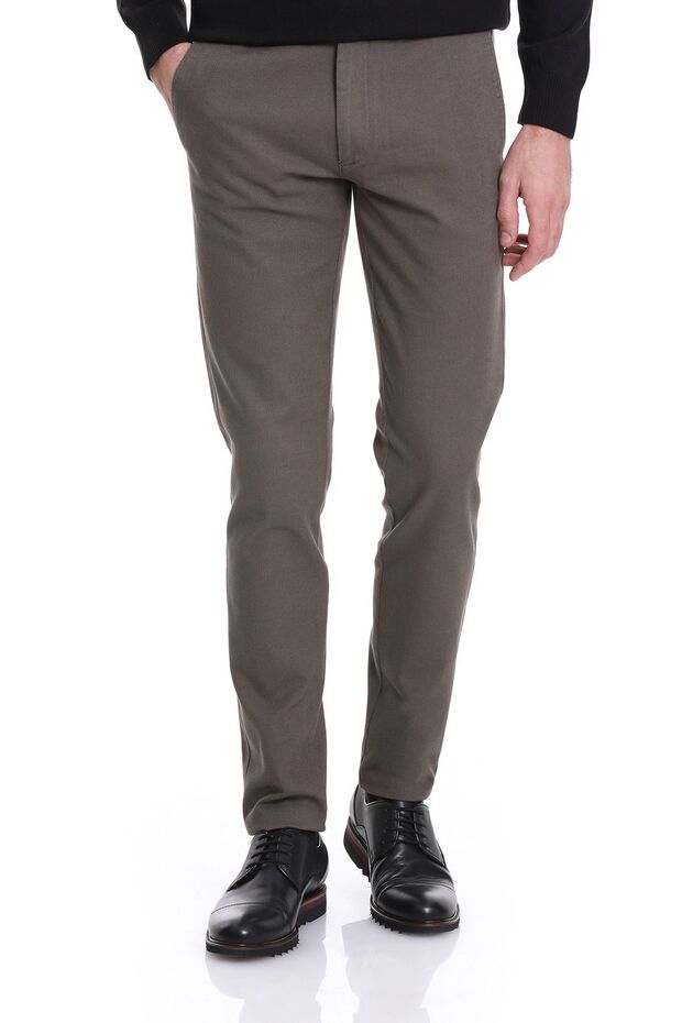 Khaki Slim Fit Patterned Cotton Side Pocket Canvas Pants