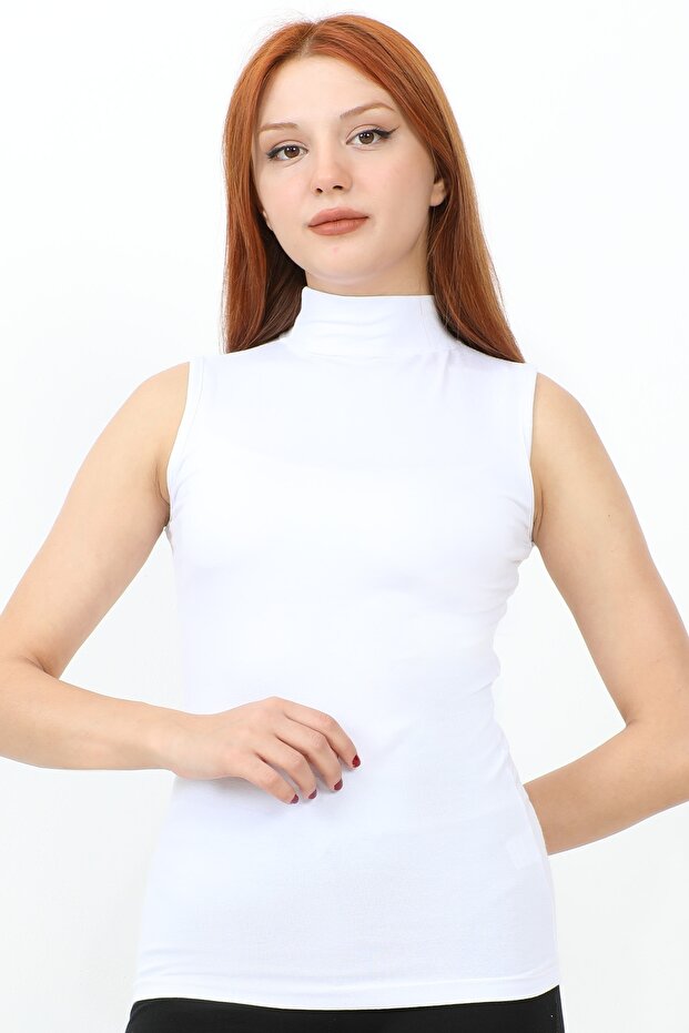 الجسم الأساسي ذو الياقة المدورة بدون أكمام - أبيض - 2