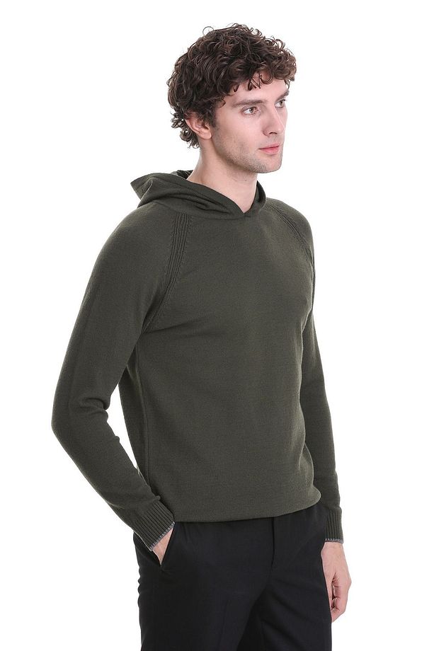 Haki Regular Fit Jakarlı Kapüşonlu Triko Kazak - 3