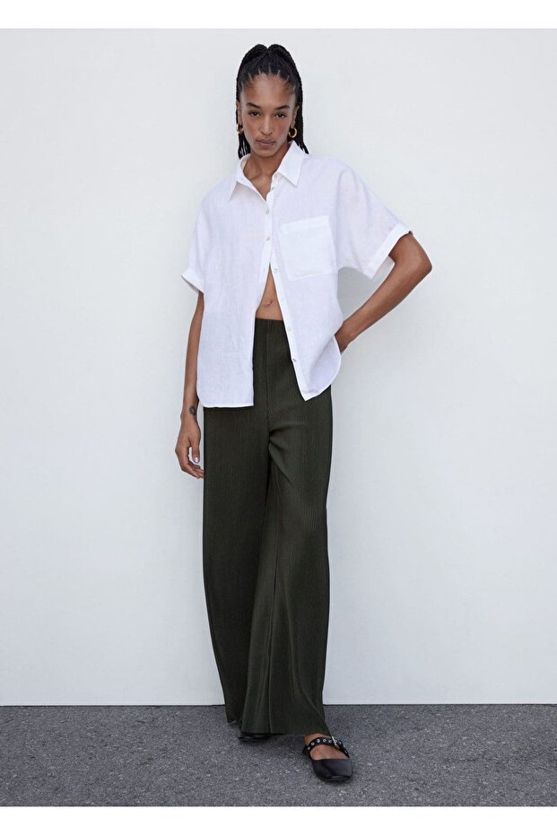 Pileli Düz Pantolon - 2