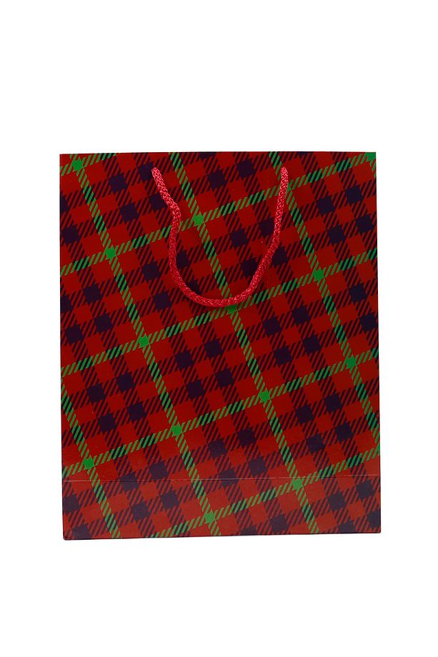 Ekose Desenli Kırmızı Renk Karton Çanta 25 X 30 X 9 cm Karton Poşet 2 Adet, Hediye Poşeti - 2