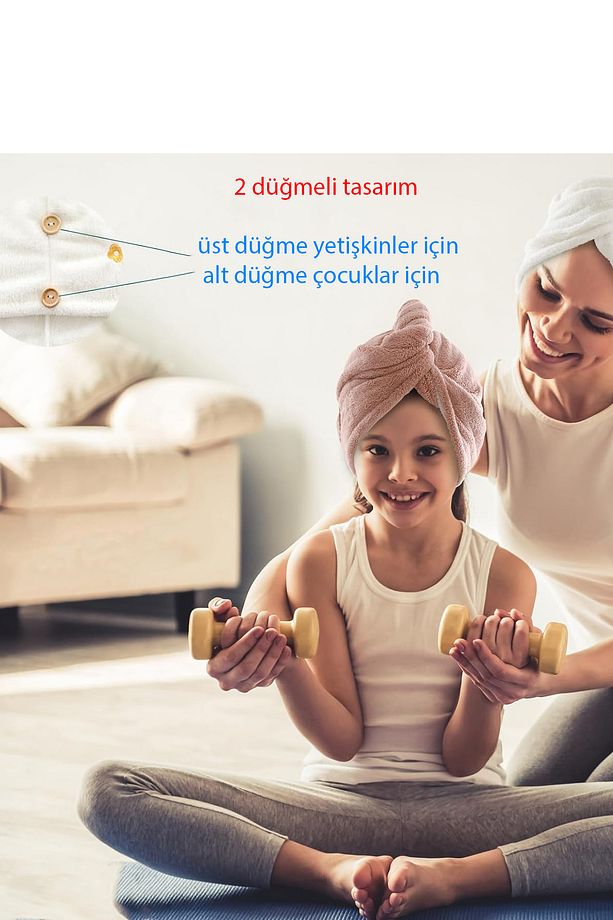Kalın Mikrofiber 2 Düğmeli Saç Havlusu Ekru - 3