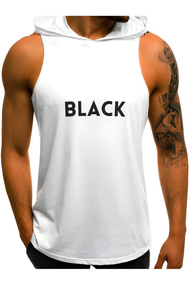 Hooded Athlete - Black Printed 0 Sleeve Fitness Gym Tank Top