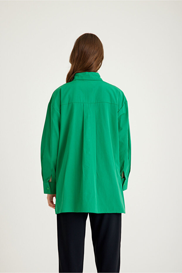 Basic Poplin Yeşil Gömlek - 8