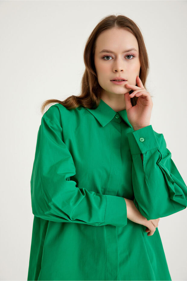 Basic Poplin Yeşil Gömlek - 1