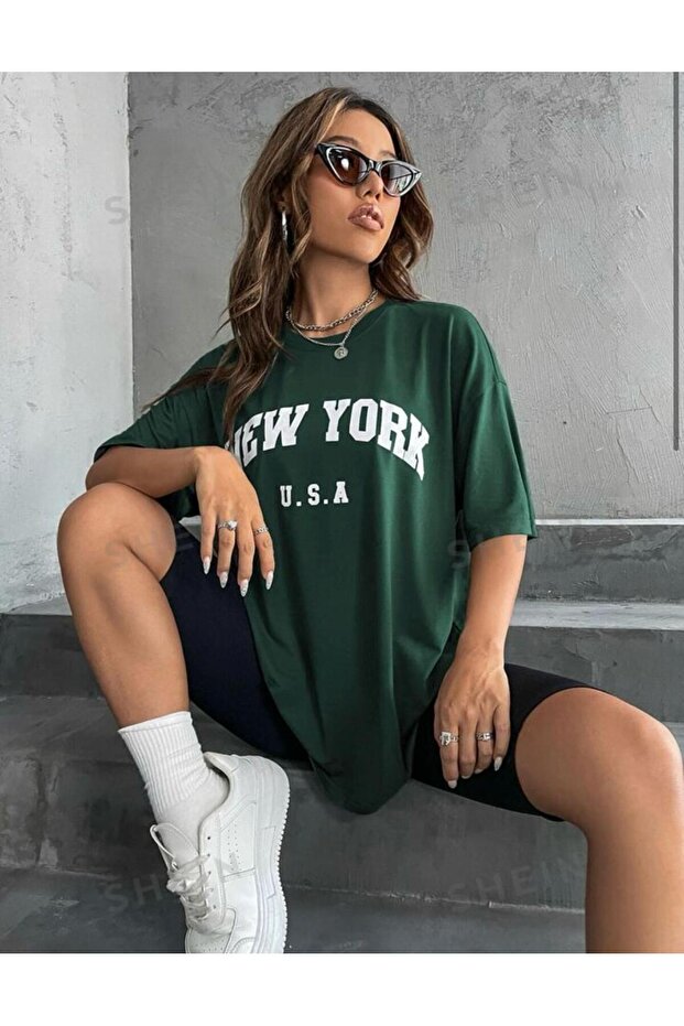 Women's USA New York Printed Oversize T-shirt
