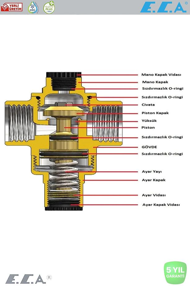 E.C.A Su Basınç Düşürücü Valf Pistonlu 1 Parmak ECA 602111038 - 5