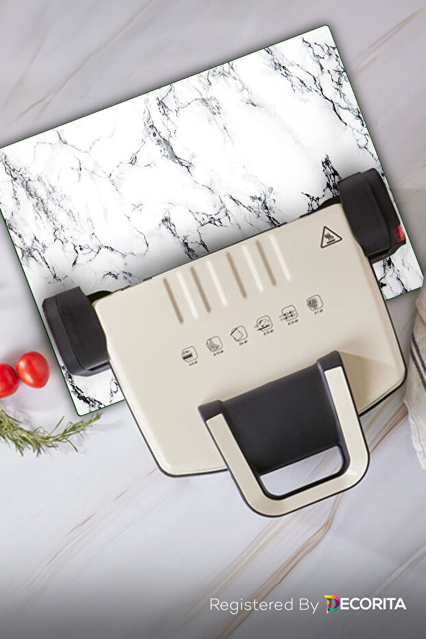 Toaster Bottom Glass Mat| Glass Heat Protection Mat| White Marble Look| 30cm x 40cm