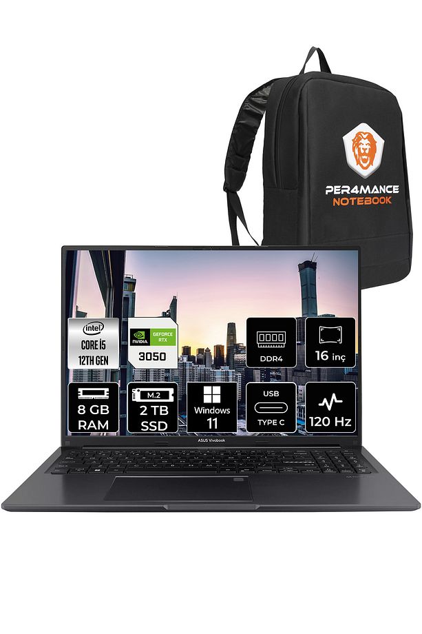 Vivobook 16X K3605ZC i5 12450H 8GB 2TB SSD RTX3050 16'' FHD W11PRO N1013W & PER4 ÇANTA - 1