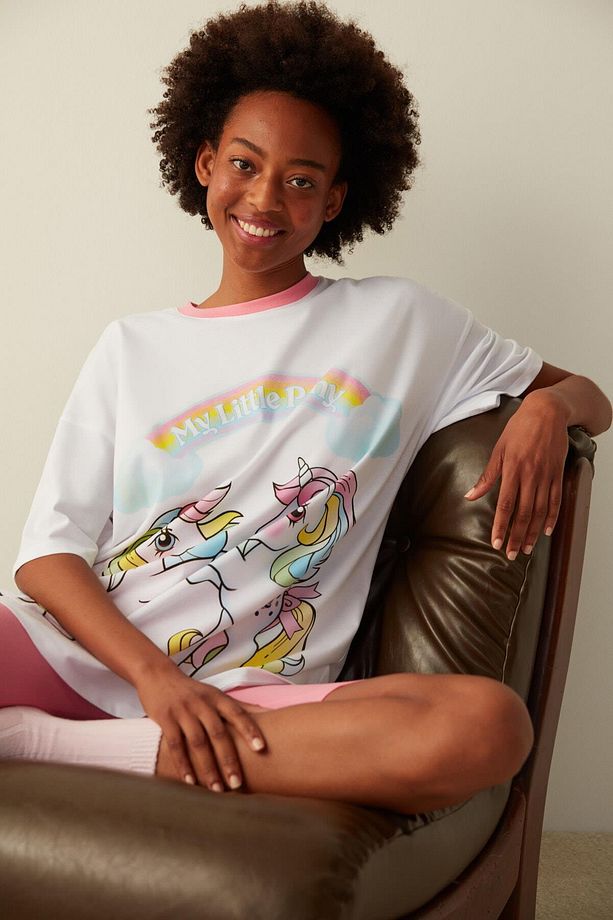 Çok Renkli Little Pony Baskılı Tişört Bisikletçi Şort Pijama Takımı - 2
