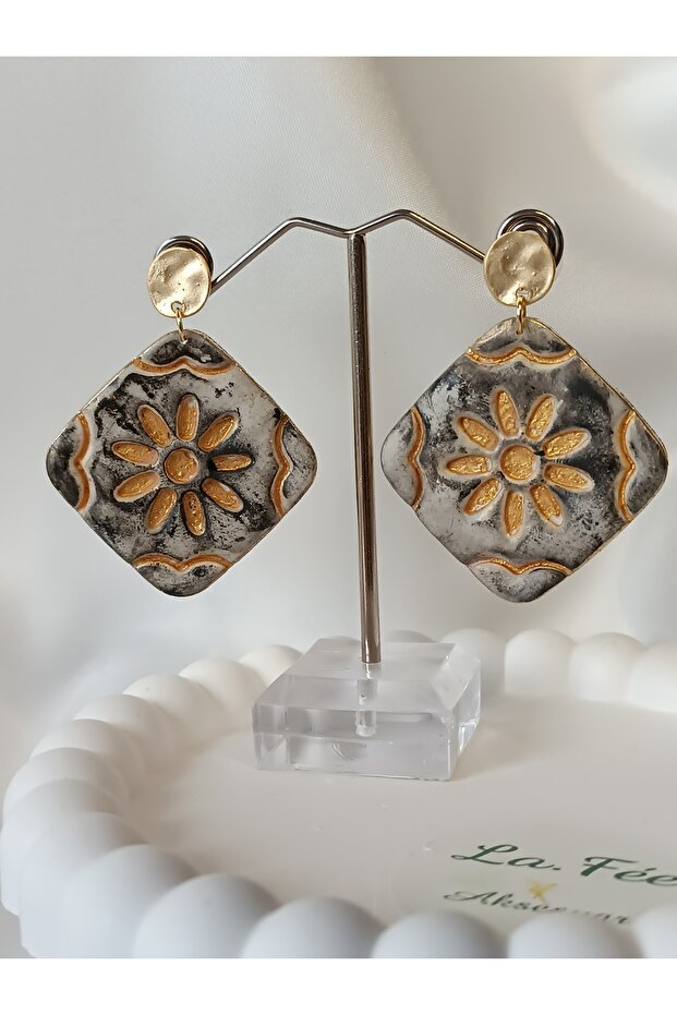 Ceramic Pattern Earrings - Textured Polymer Clay Earrings Ethnic Earrings