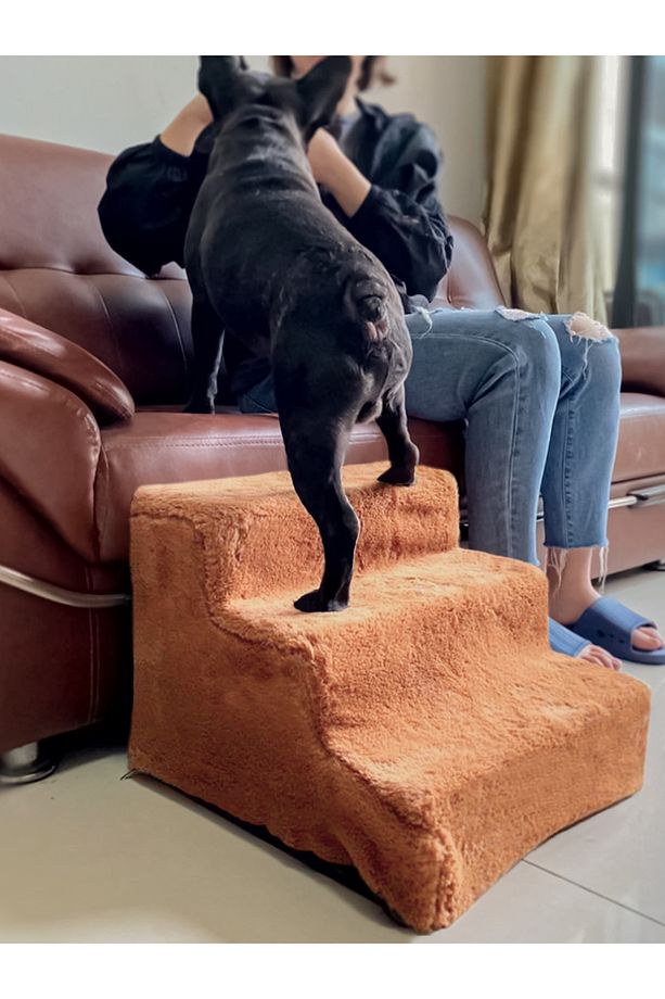 Kedi & Köpek Merdiveni Fermuarlı 3 Basamak Sünger Merdiven - Bej - 1