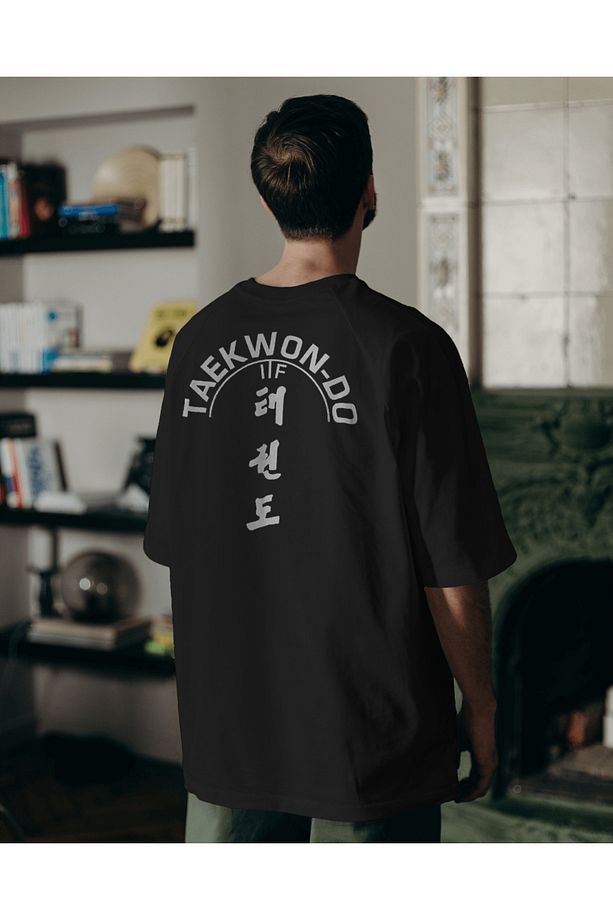 Tekvando Taekwondo  Taekwon-Do Dövüşçü Sırt Ön Baskılı Oversize Tişört %100 Pamuklu Unisex T-Shirt - 1