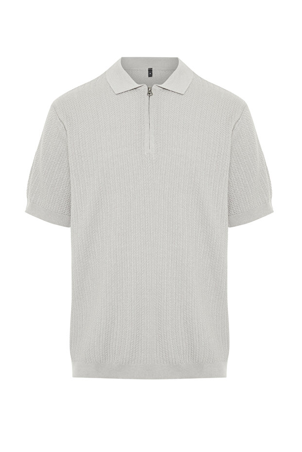 T-shirt polo z kołnierzykiem kamiennym o regularnym kroju, ażurowy i zapinany na zamek TMNSS24PO00001 - 7