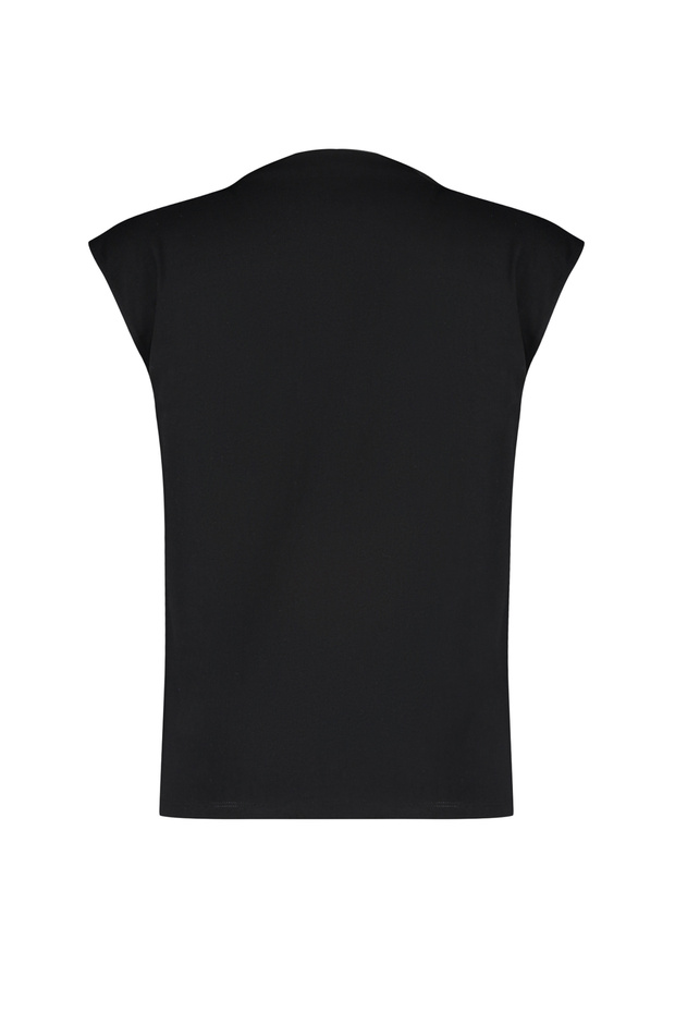 Siyah Kayık Yaka Sıfır Kol Büzgülü Örme T-Shirt TWOSS24TS00051 - 8