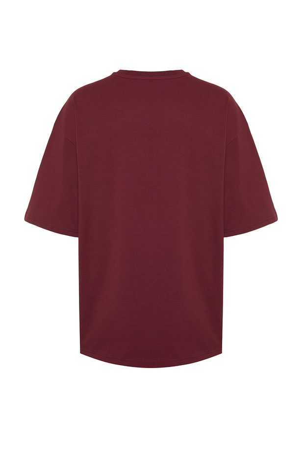 Bordo Oversize/Geniş Kesim Basic %100 Pamuklu T-Shirt TMNSS22TS0318 - 8